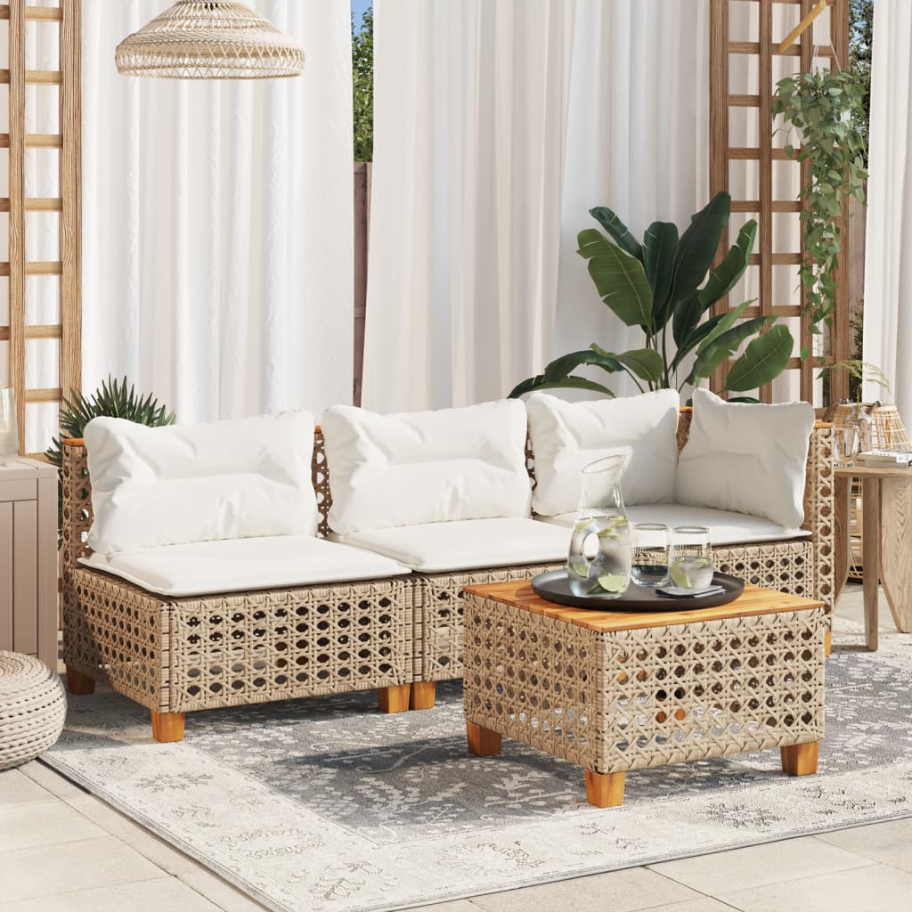 vidaXL Garten-Ecksofa mit Kissen Beige Poly Rattan