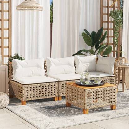 vidaXL Garten-Ecksofa mit Kissen Beige Poly Rattan