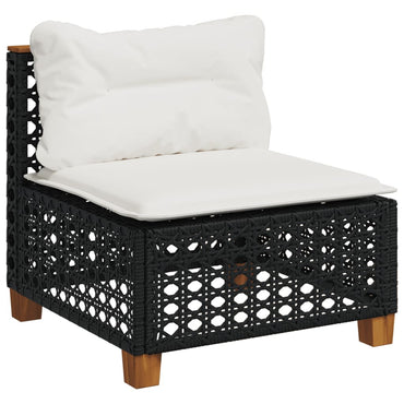 vidaXL Canapé de jardin sans accoudoirs avec coussins Noir Résine tressée