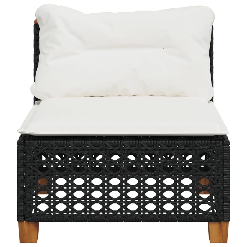 vidaXL Canapé de jardin sans accoudoirs avec coussins Noir Résine tressée
