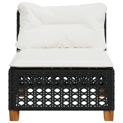 vidaXL Canapé de jardin sans accoudoirs avec coussins Noir Résine tressée
