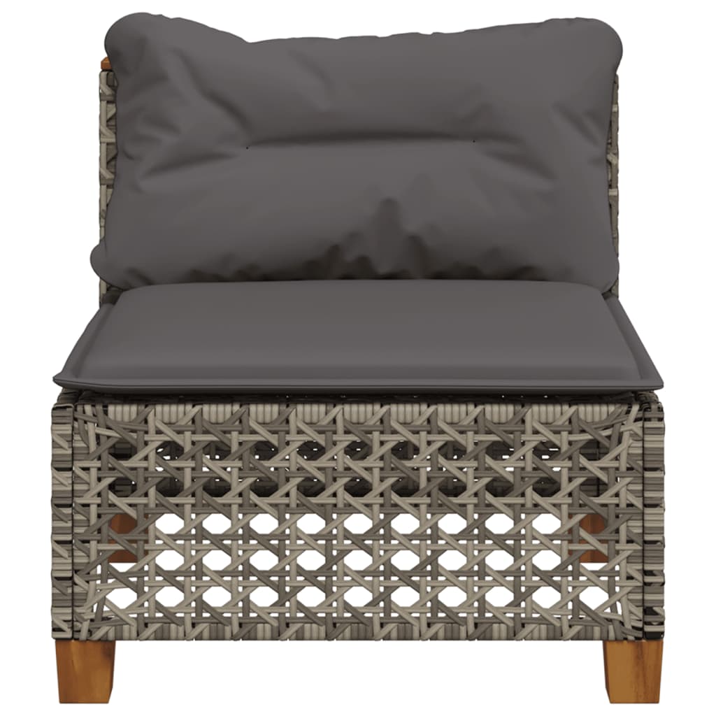 vidaXL Gartensofa ohne Armlehnen mit Kissen Grau Poly Rattan