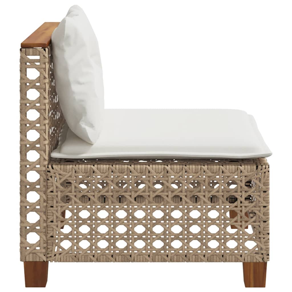 vidaXL Gartensofa ohne Armlehnen mit Kissen Beige Poly Rattan
