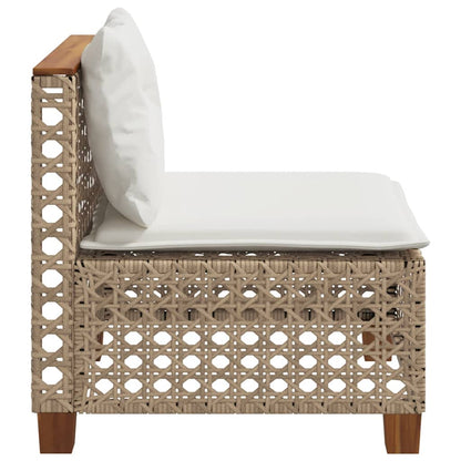 vidaXL Gartensofa ohne Armlehnen mit Kissen Beige Poly Rattan