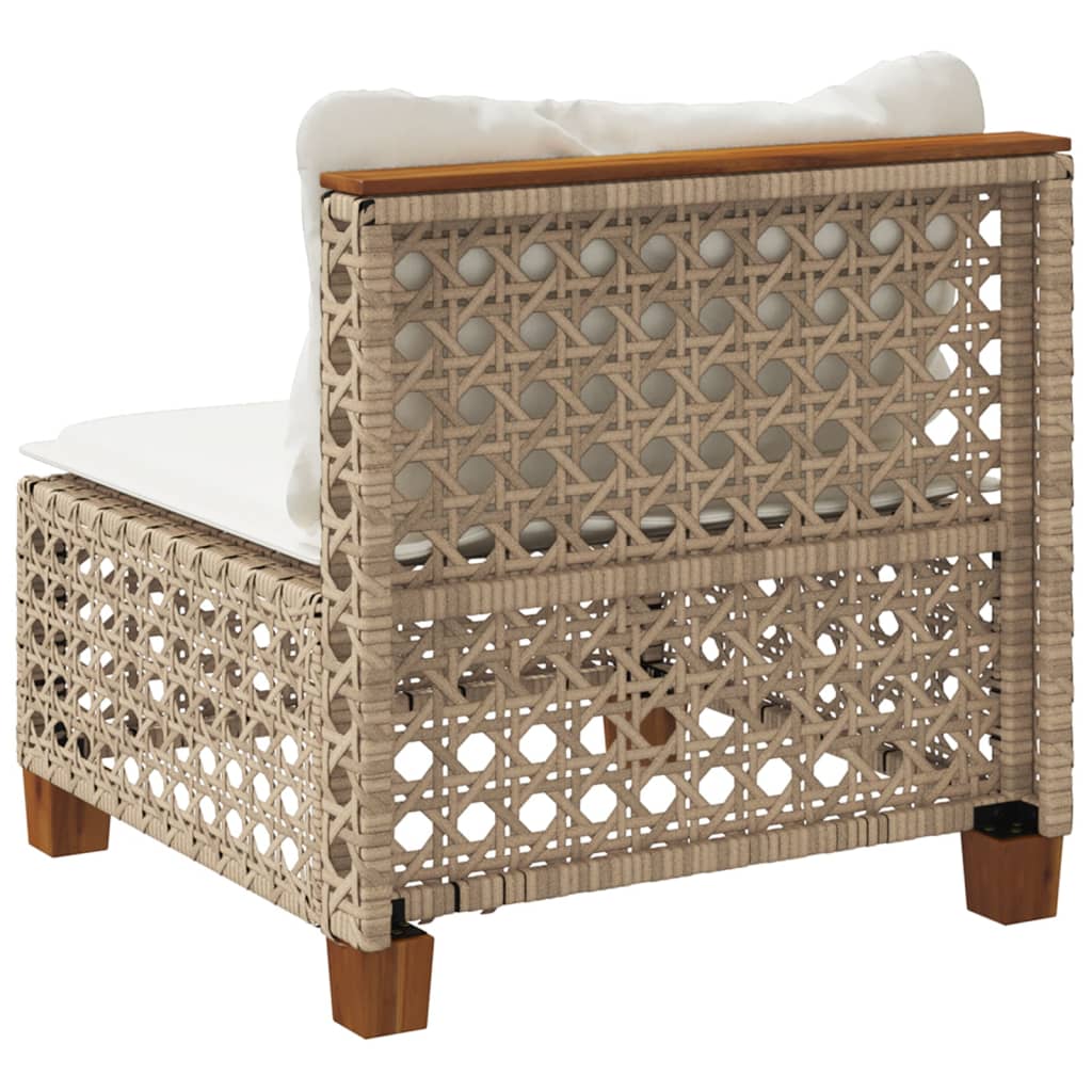 vidaXL Gartensofa ohne Armlehnen mit Kissen Beige Poly Rattan