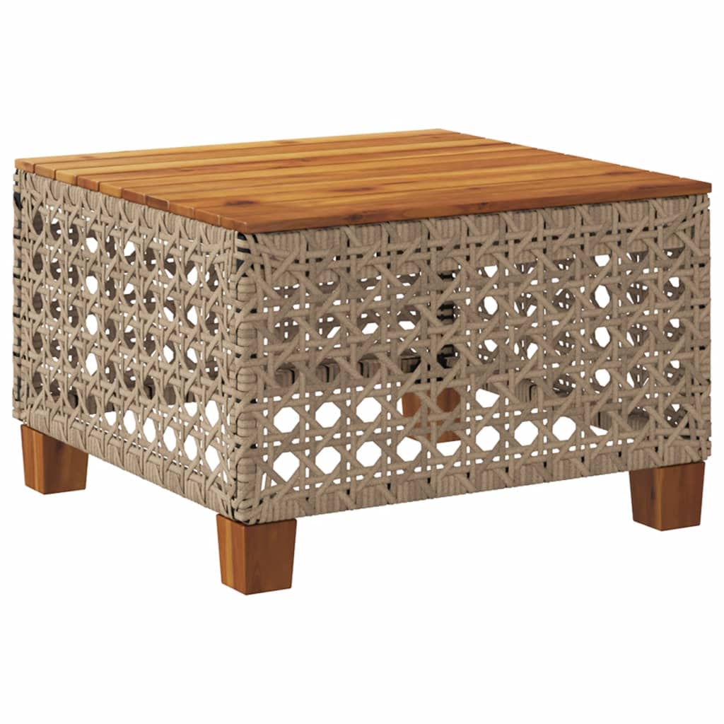 vidaXL Gartentisch Beige 55x55x36 cm Poly Rattan Akazienholz