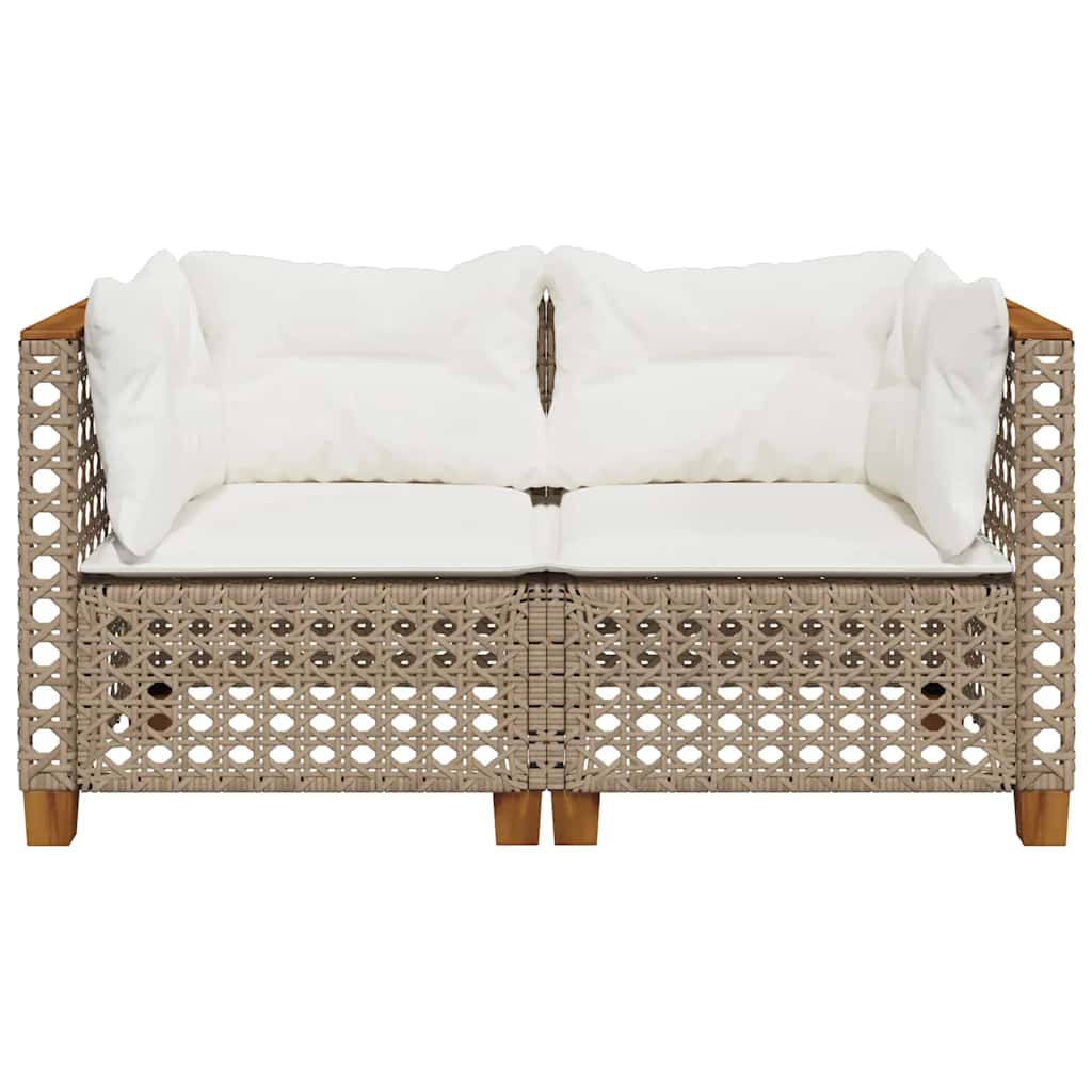 vidaXL Garten-Ecksofas mit Kissen 2 Stk. Beige Poly Rattan