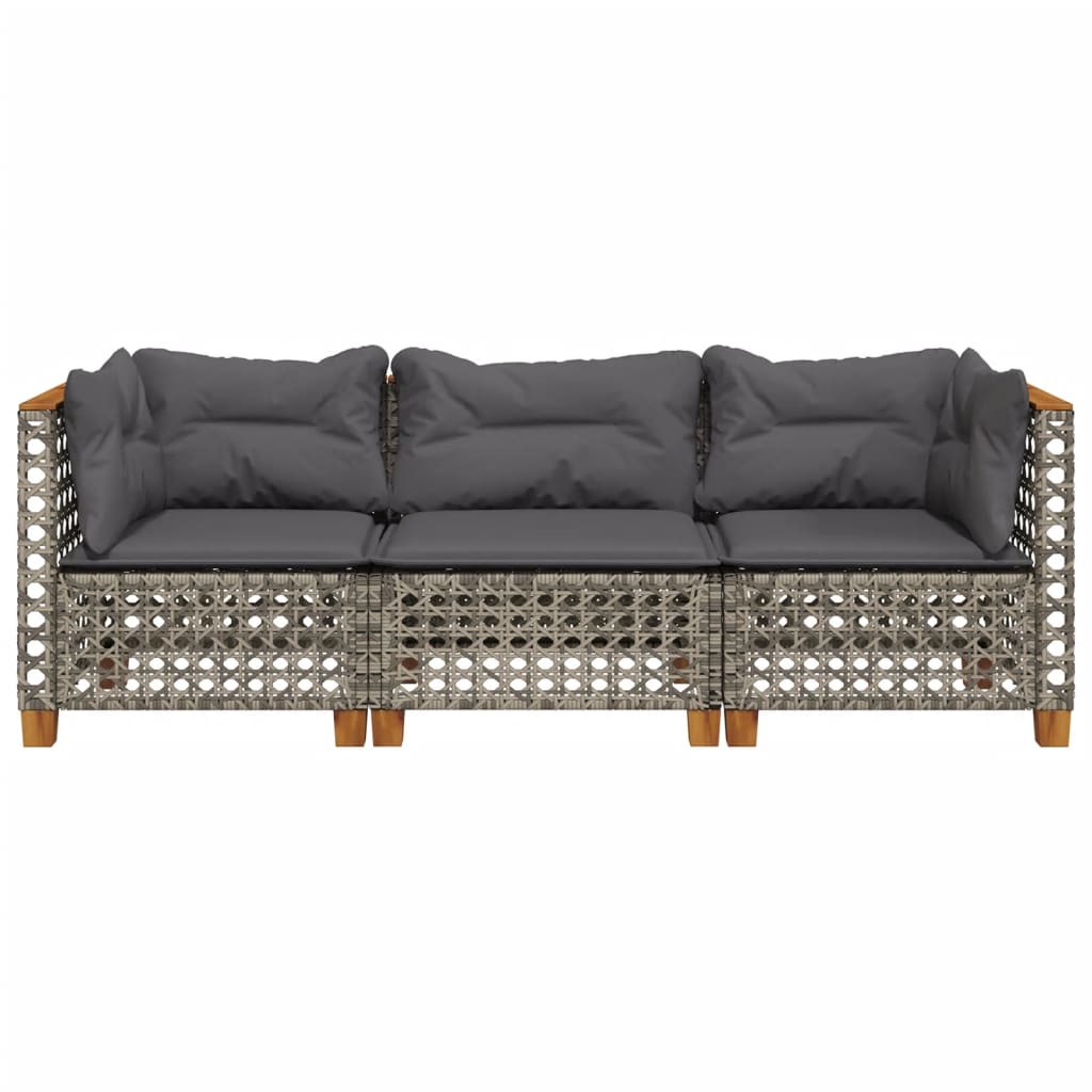 vidaXL Canapé de jardin 3 places avec coussins en résine tressée gris