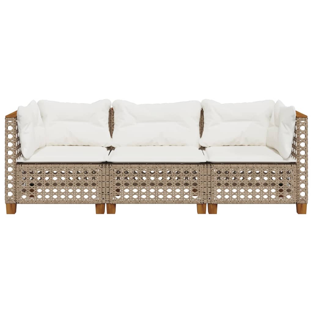 vidaXL Gartensofa mit Kissen 3-Sitzer Beige Poly Rattan