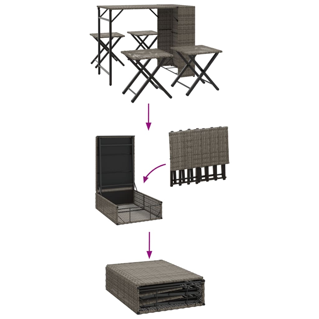 vidaXL 5-tlg. Garten-Essgruppe Klappbar Grau Poly Rattan