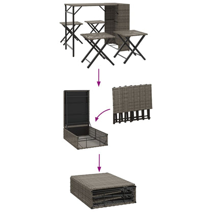 vidaXL 5-tlg. Garten-Essgruppe Klappbar Grau Poly Rattan