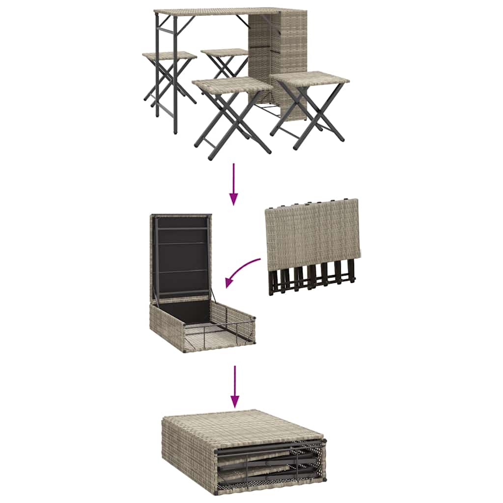 vidaXL 5-tlg. Garten-Essgruppe Klappbar Hellgrau Poly Rattan