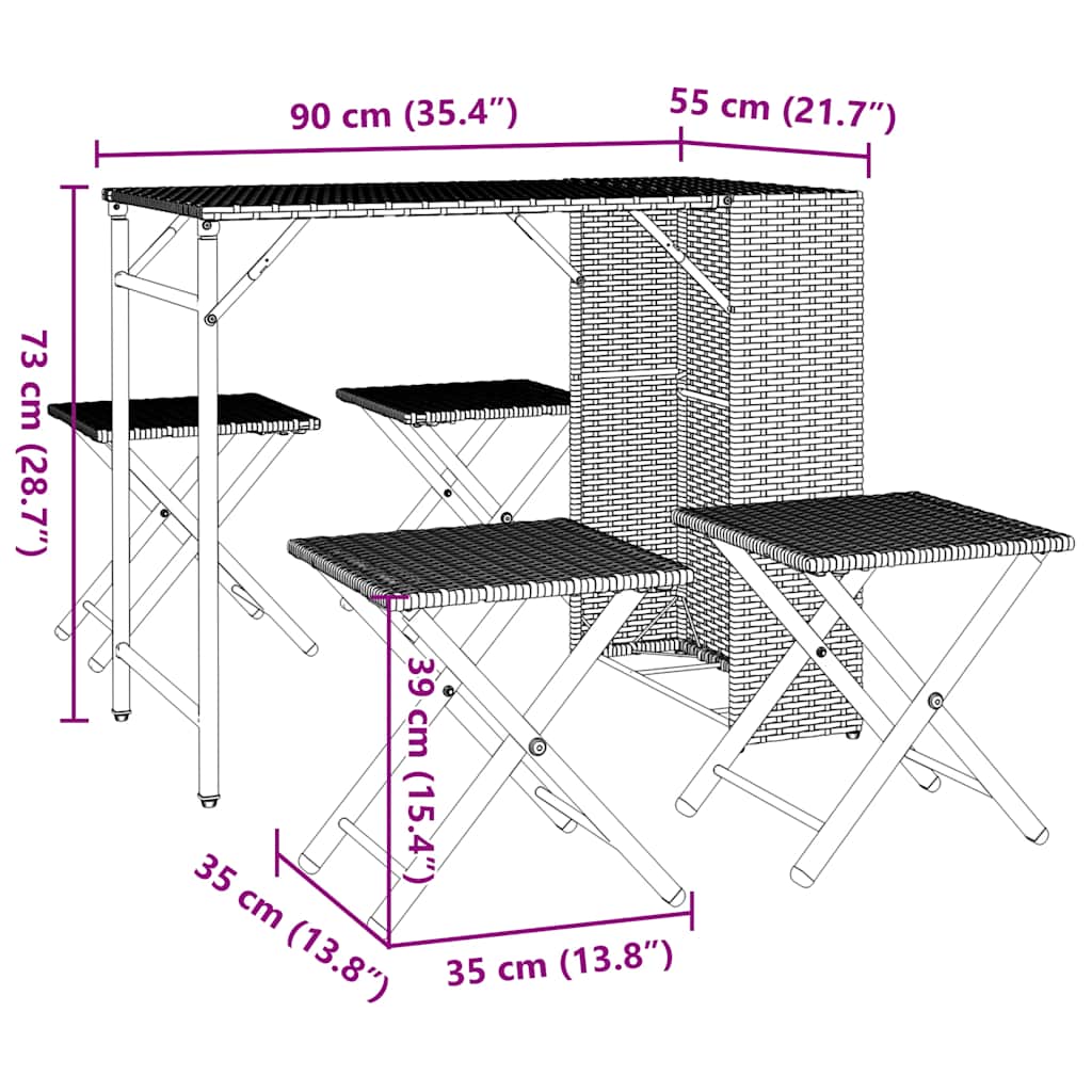 vidaXL 5-tlg. Garten-Essgruppe Klappbar Hellgrau Poly Rattan