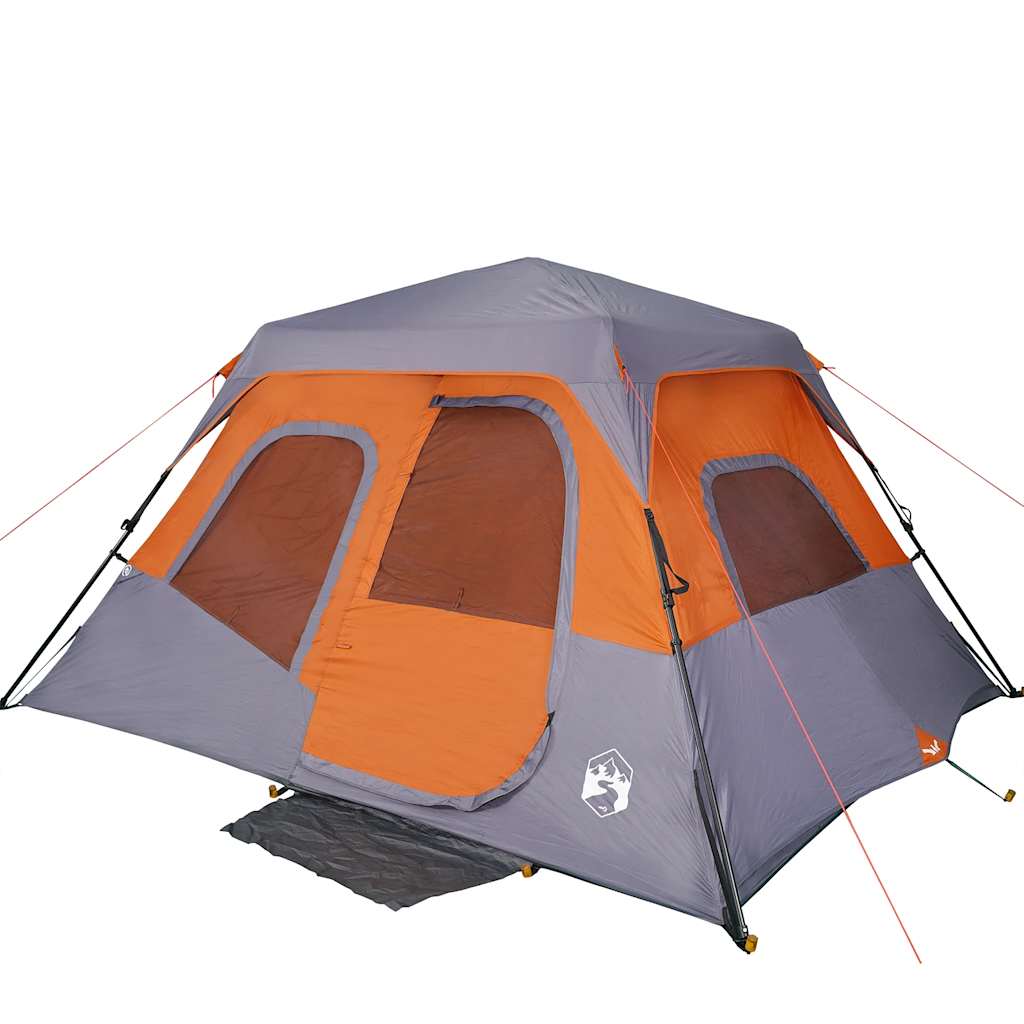 vidaXL Familienzelt 6 Personen Grau Orange Quick Release Wasserdicht