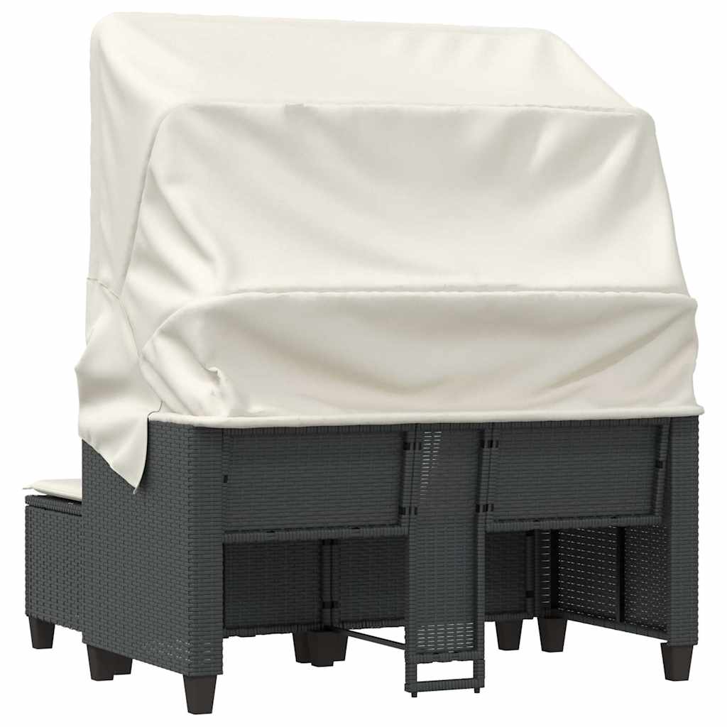 vidaXL Gartensofa 2-Sitzer mit Dach und Hockern Schwarz Poly Rattan