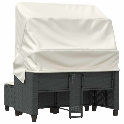 vidaXL Gartensofa 2-Sitzer mit Dach und Hockern Schwarz Poly Rattan