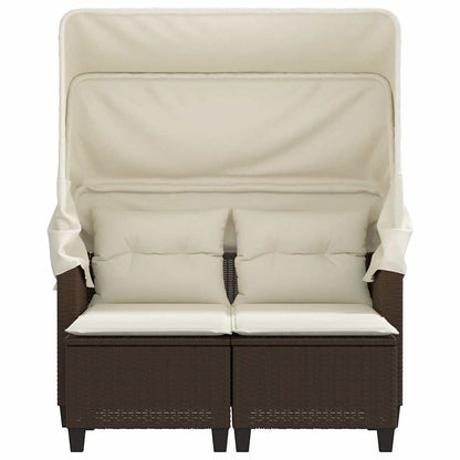 vidaXL Gartensofa 2-Sitzer mit Dach und Hockern Braun Poly Rattan