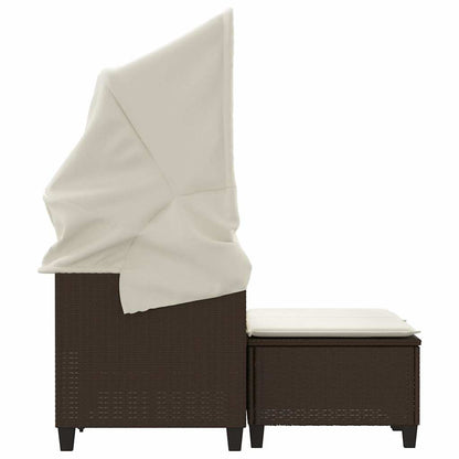 vidaXL Gartensofa 2-Sitzer mit Dach und Hockern Braun Poly Rattan
