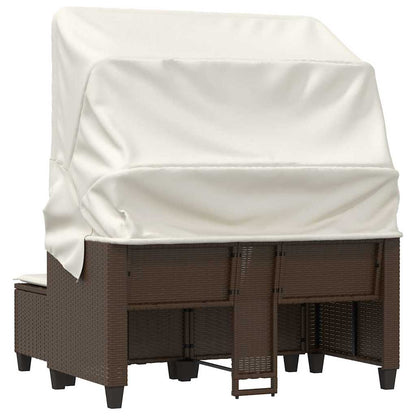 vidaXL Gartensofa 2-Sitzer mit Dach und Hockern Braun Poly Rattan