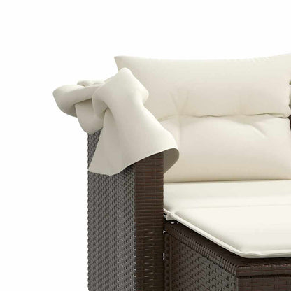 vidaXL Gartensofa 2-Sitzer mit Dach und Hockern Braun Poly Rattan