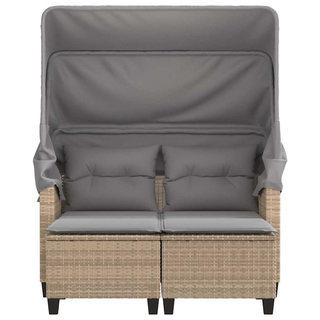 vidaXL Canapé de jardin 2 places avec toit et poufs en résine tressée beige