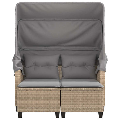 vidaXL Canapé de jardin 2 places avec toit et poufs en résine tressée beige