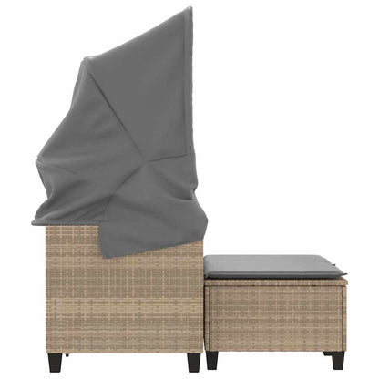 vidaXL Canapé de jardin 2 places avec toit et poufs en résine tressée beige