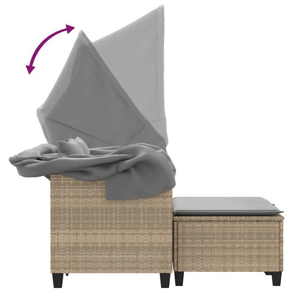 vidaXL Canapé de jardin 2 places avec toit et poufs en résine tressée beige