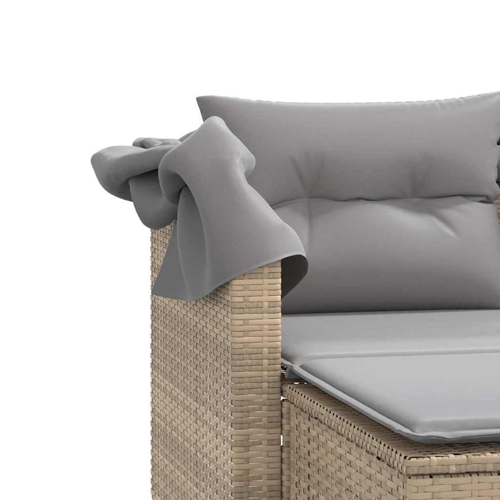 vidaXL Canapé de jardin 2 places avec toit et poufs en résine tressée beige