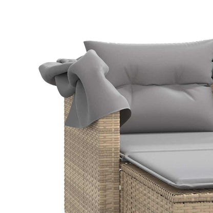 vidaXL Canapé de jardin 2 places avec toit et poufs en résine tressée beige