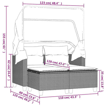 vidaXL Canapé de jardin 2 places avec toit et poufs en résine tressée beige