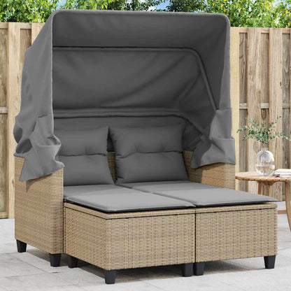 vidaXL Canapé de jardin 2 places avec toit et poufs en résine tressée beige