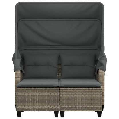vidaXL Gartensofa 2-Sitzer mit Dach und Hockern Hellgrau Poly Rattan