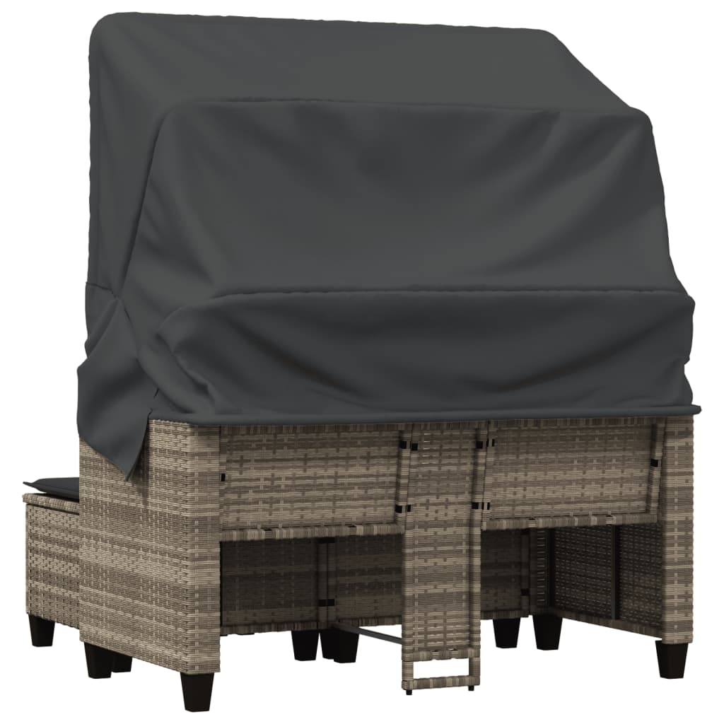 vidaXL Gartensofa 2-Sitzer mit Dach und Hockern Hellgrau Poly Rattan