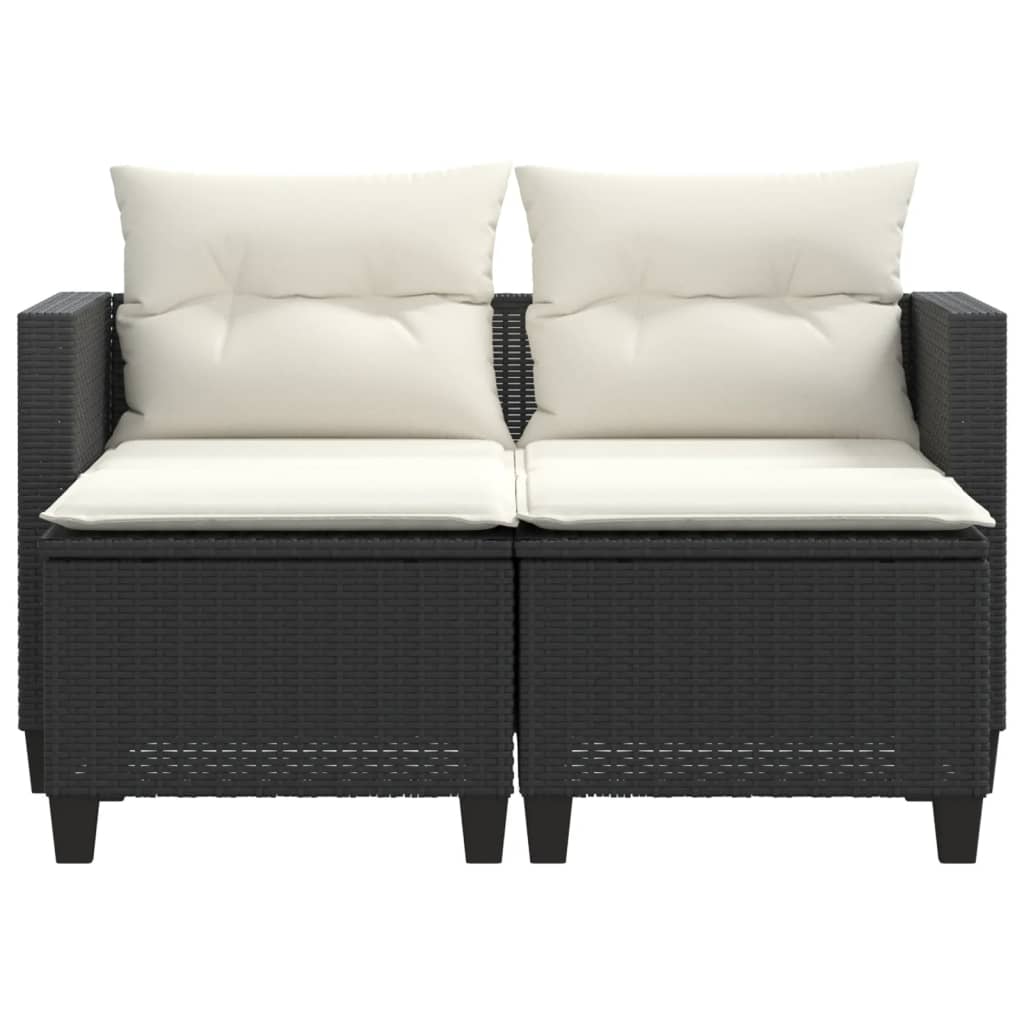 vidaXL Gartensofa 2-Sitzer mit Hockern Schwarz Poly Rattan