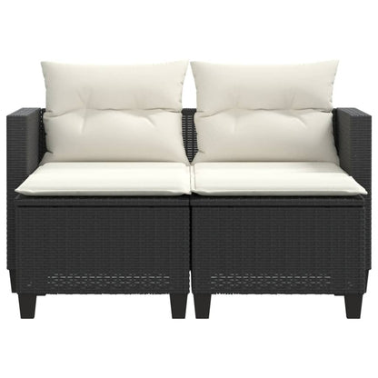 vidaXL Gartensofa 2-Sitzer mit Hockern Schwarz Poly Rattan