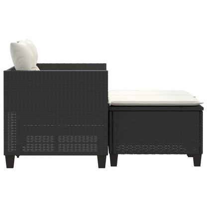 vidaXL Gartensofa 2-Sitzer mit Hockern Schwarz Poly Rattan