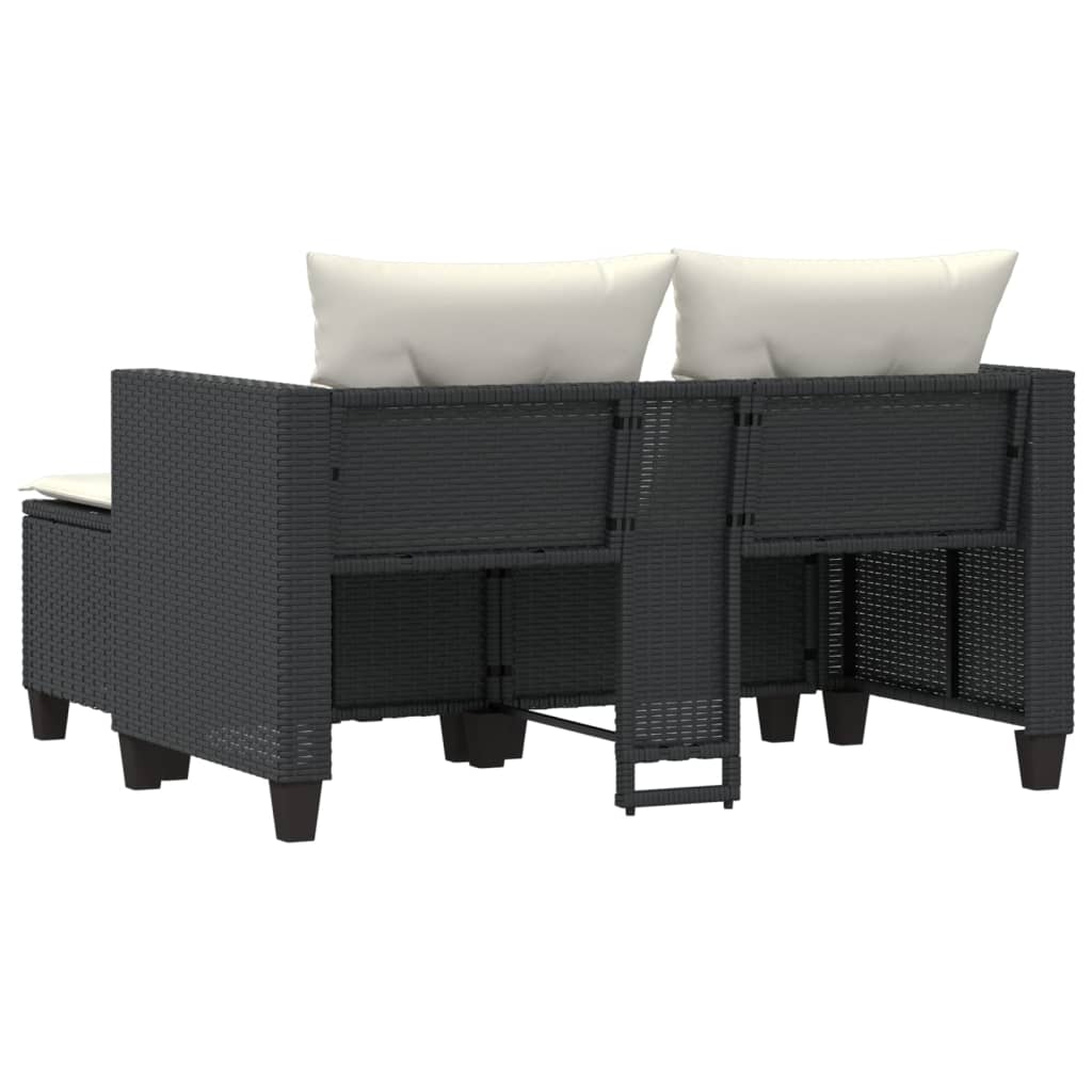 vidaXL Gartensofa 2-Sitzer mit Hockern Schwarz Poly Rattan