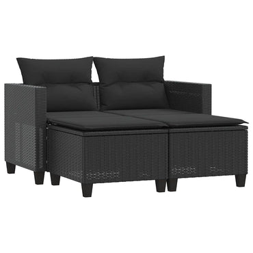 vidaXL Canapé de jardin 2 places avec repose-pieds Résine tressée Noir