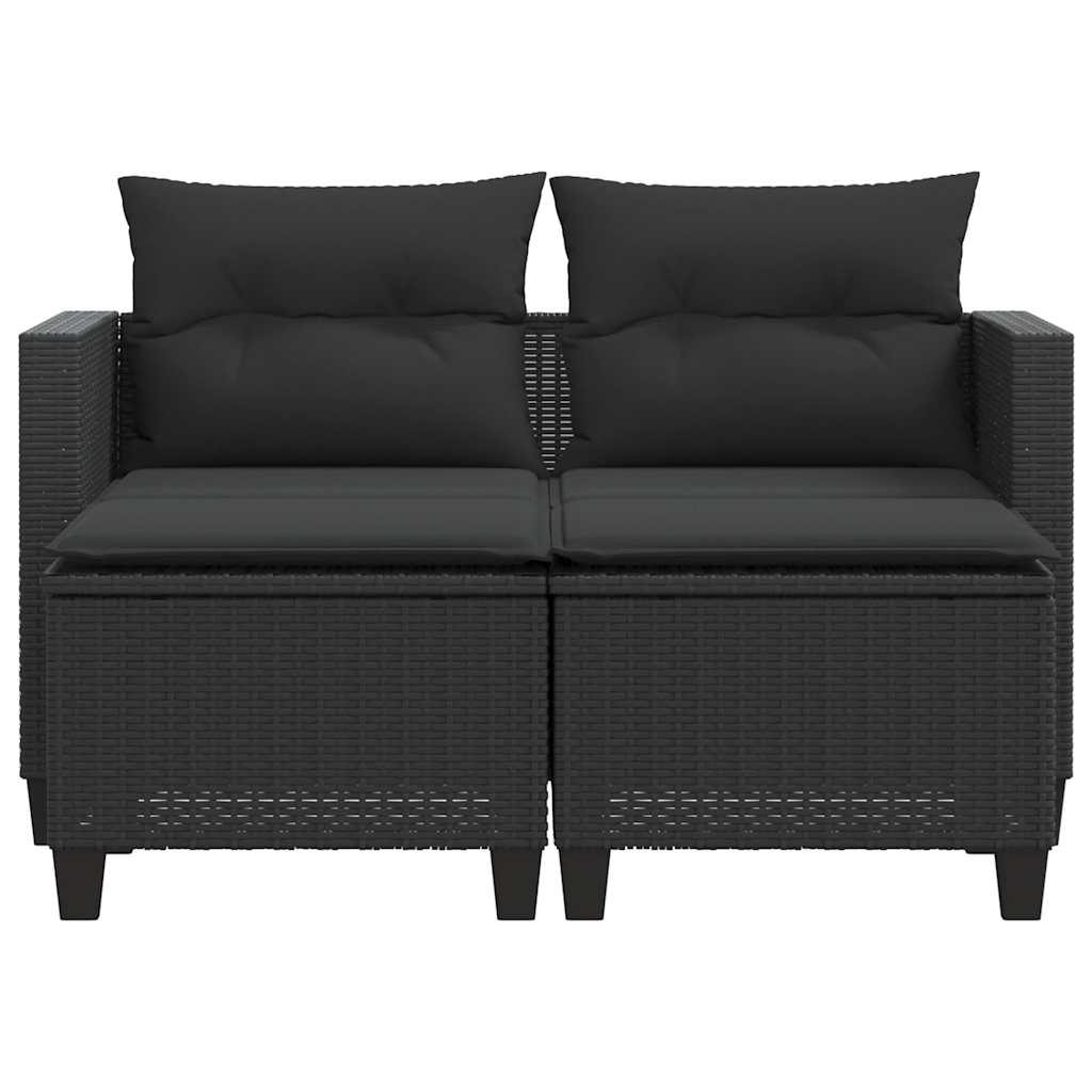 vidaXL Canapé de jardin 2 places avec repose-pieds Résine tressée Noir