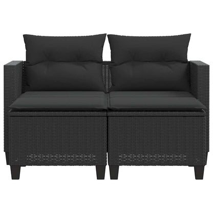 vidaXL Canapé de jardin 2 places avec repose-pieds Résine tressée Noir