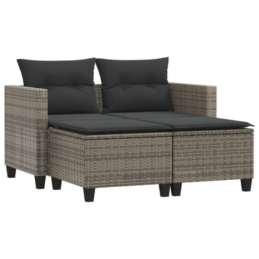 vidaXL Canapé de jardin 2 places avec repose-pieds Gris Résine tressée