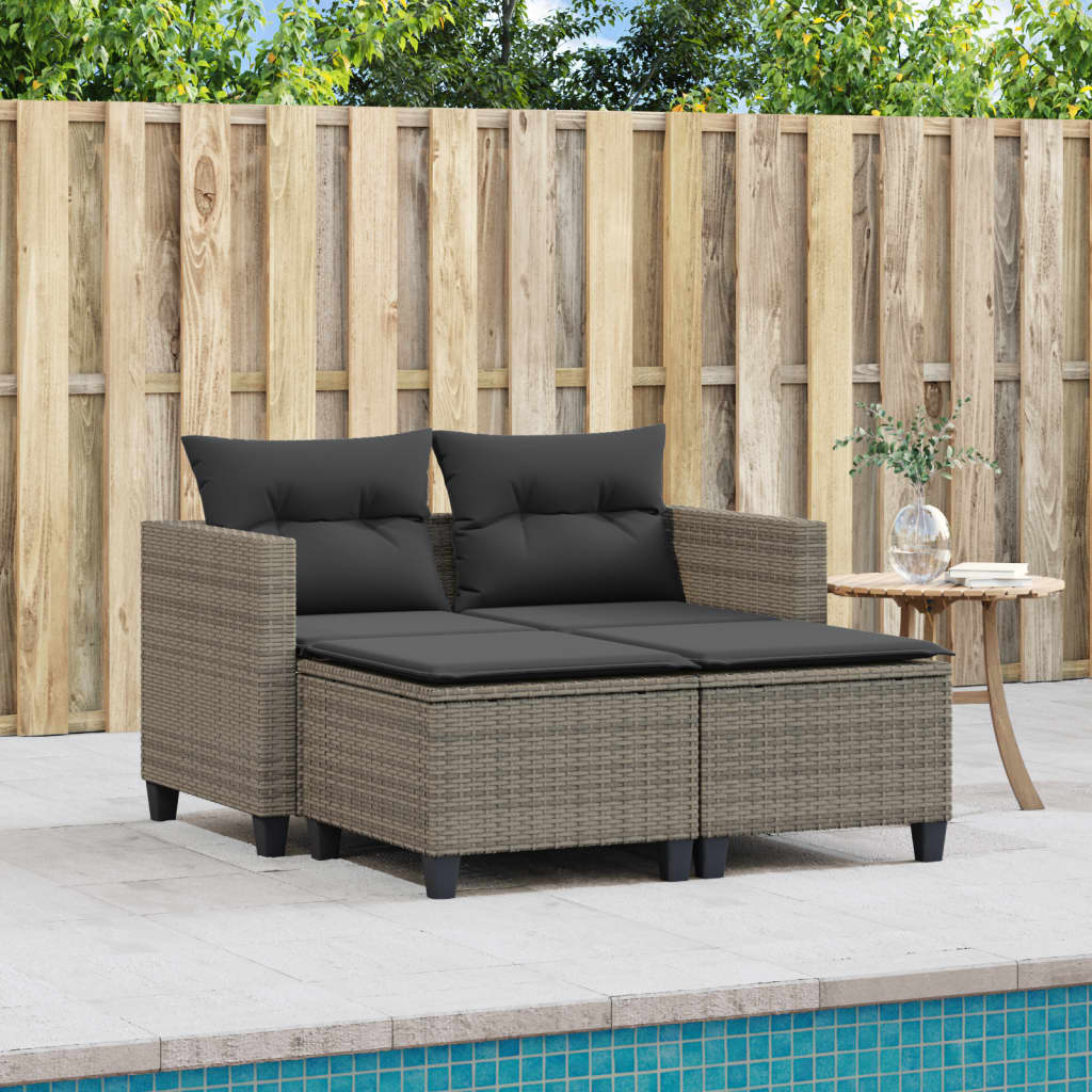 vidaXL Canapé de jardin 2 places avec repose-pieds Gris Résine tressée