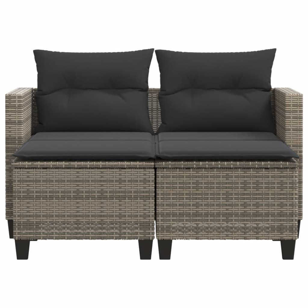 vidaXL Canapé de jardin 2 places avec repose-pieds Gris Résine tressée