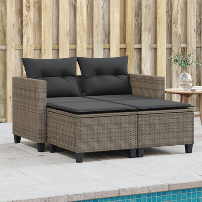 vidaXL Canapé de jardin 2 places avec repose-pieds Gris Résine tressée
