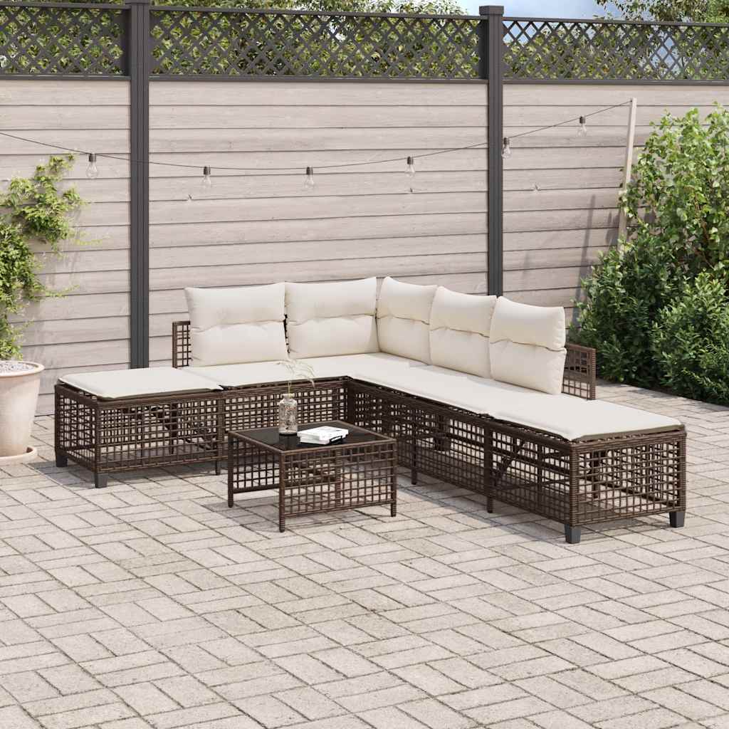 vidaXL 3-tlg. Garten-Ecksofa-Set mit Kissen Braun Poly Rattan
