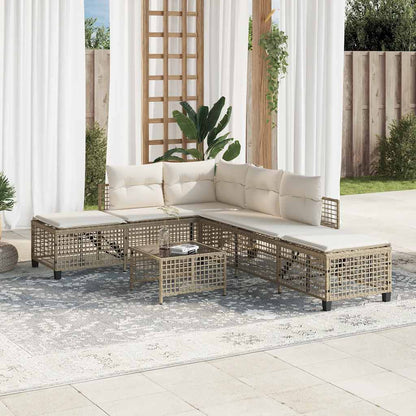 vidaXL 3-tlg. Garten-Ecksofa-Set mit Kissen Beige Poly Rattan