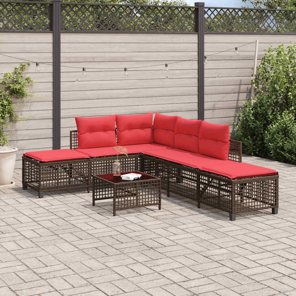 3-teiliges Ecksofa-Set für den Garten mit Kissen, braun, Polyrattan