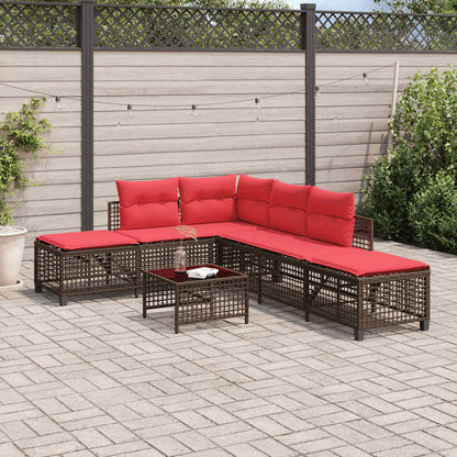 3-teiliges Ecksofa-Set für den Garten mit Kissen, braun, Polyrattan