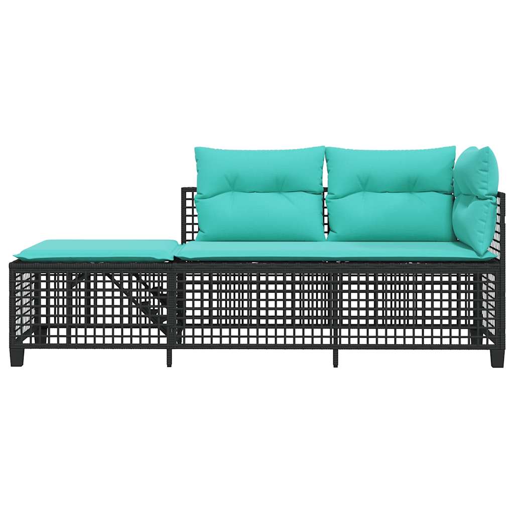 3-teiliges Ecksofa-Set für den Garten mit Kissen, schwarzes Polyrattan